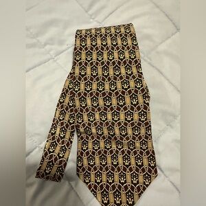 Pierre Cardin Rust Brown, Black, Tan and Gold Patterned Silk Tie